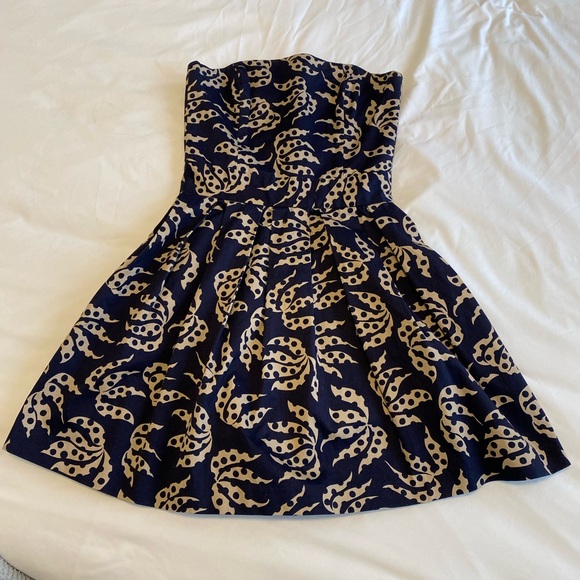 French Connection strapless dark blue pattern cocktail dress size 4 - Picture 5 of 6